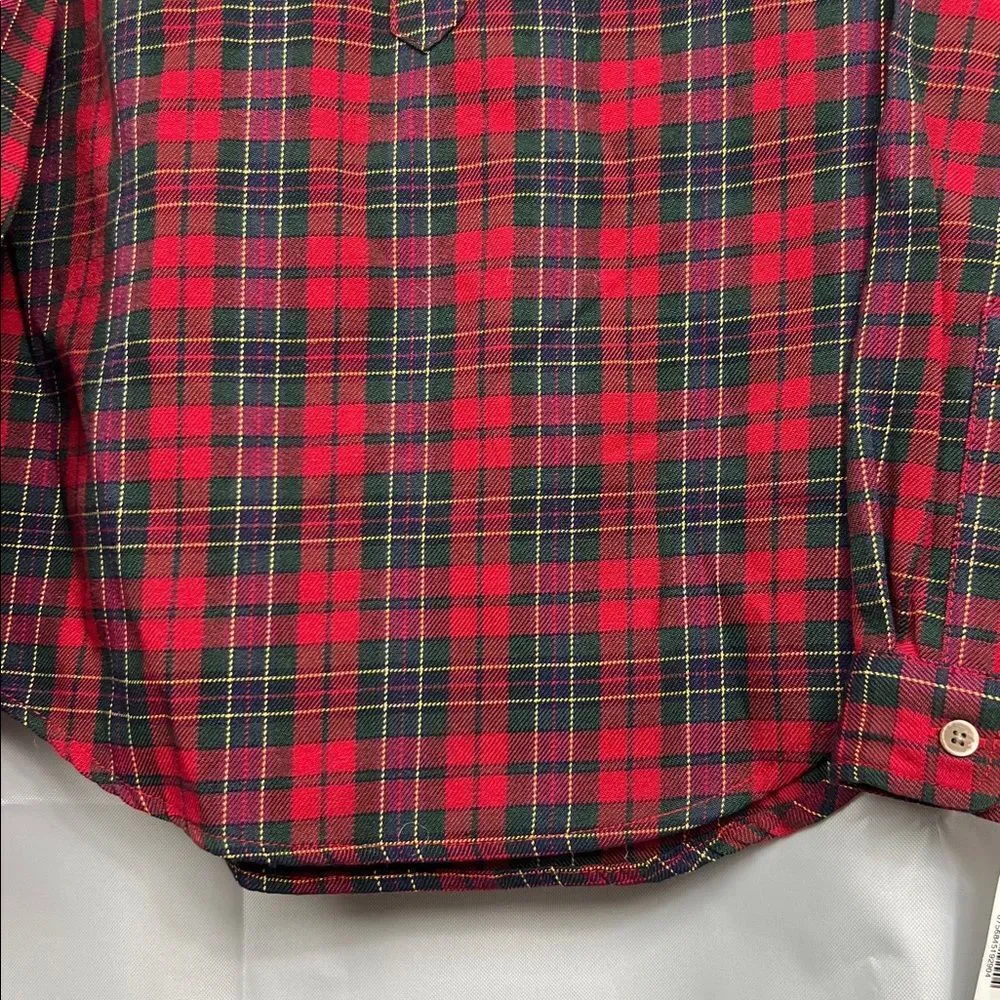 Edgehill collection Red tartan Plaid mandarin collar long sleeve shirt NWT
